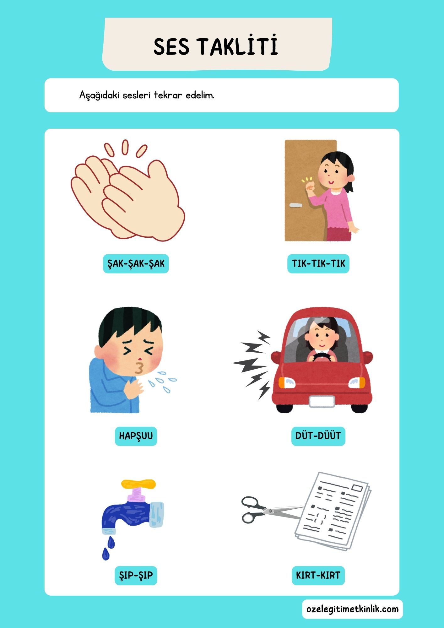 Dil Konuşma Etkinlikleri Ses Takliti Çalışma Kağıdı