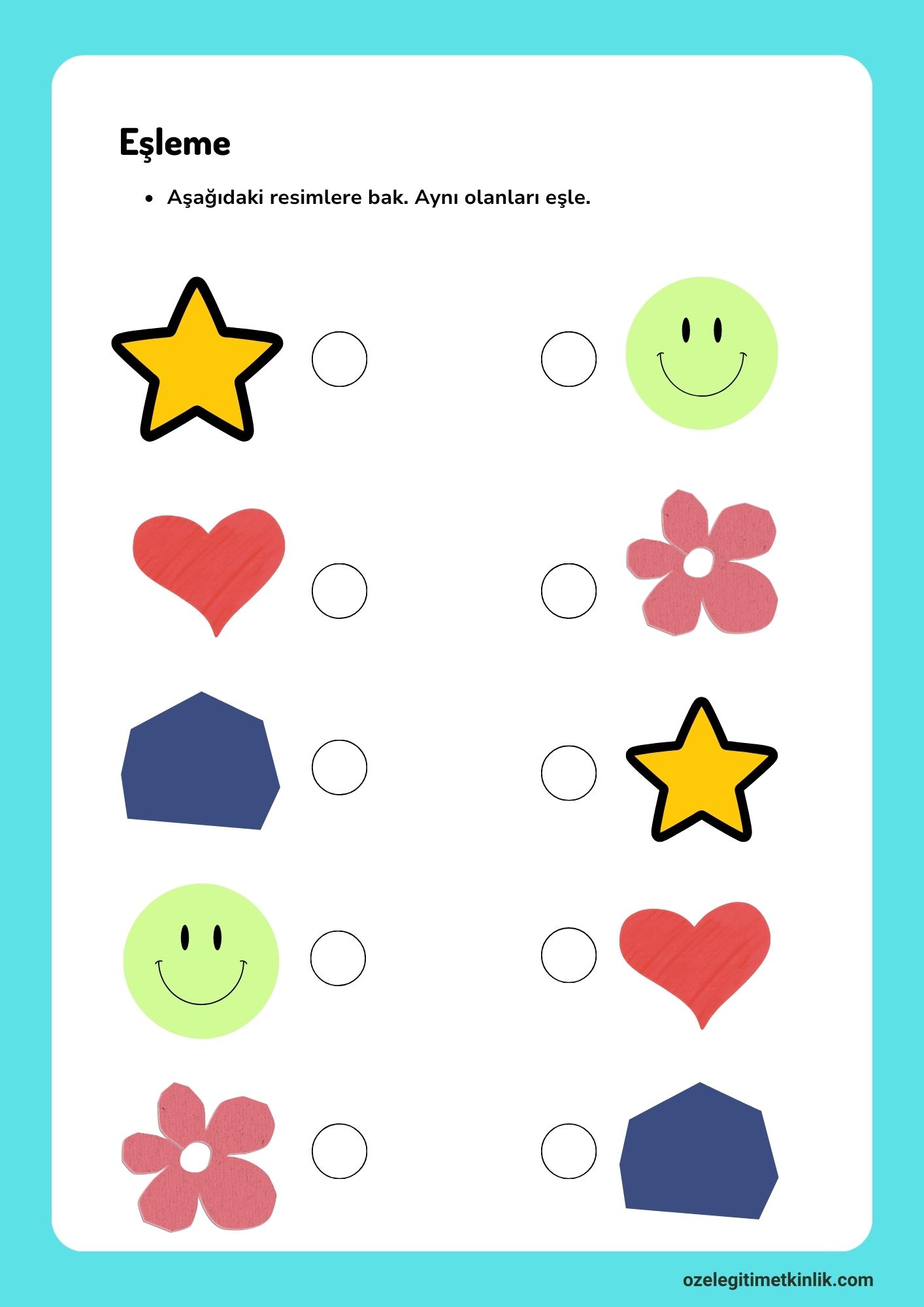 Eşleştirme Çalışma Kağıdı Ücretsiz Özel Eğitim Etkinlik