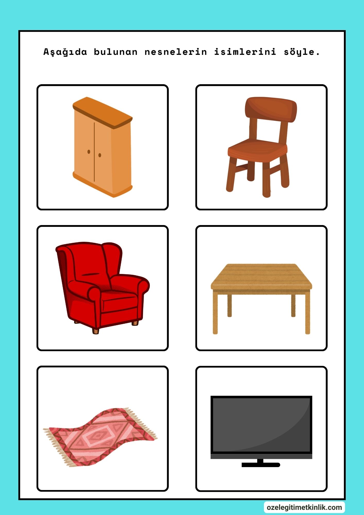 Nesne Kartları Ev Eşyaları Dil Konuşma Etkinlikleri