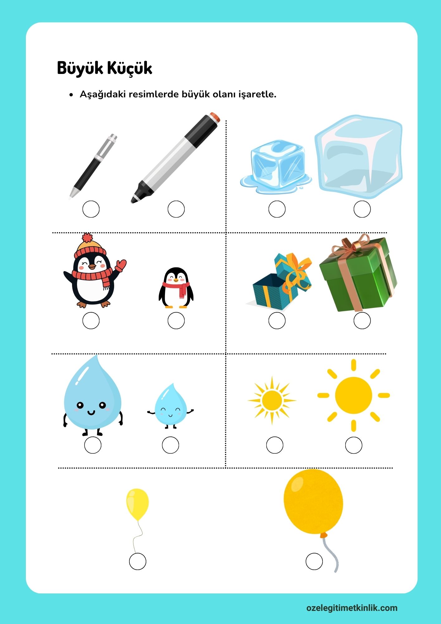 Özel Eğitim Çalışma Sayfaları Büyük Küçük Kavramı