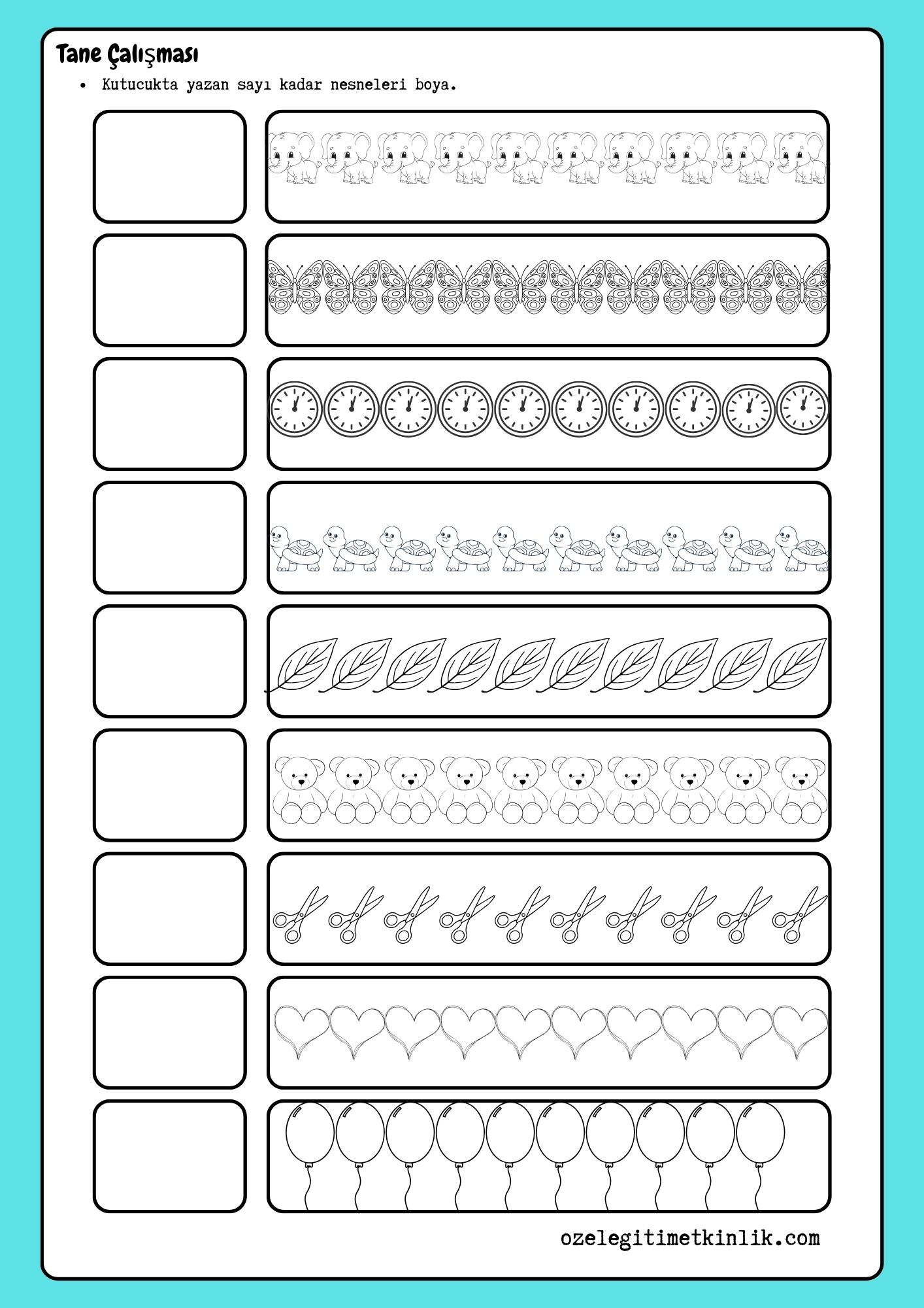 Tane Kavramı Çalışma Kağıdı Özel Eğitim Etkinlikleri