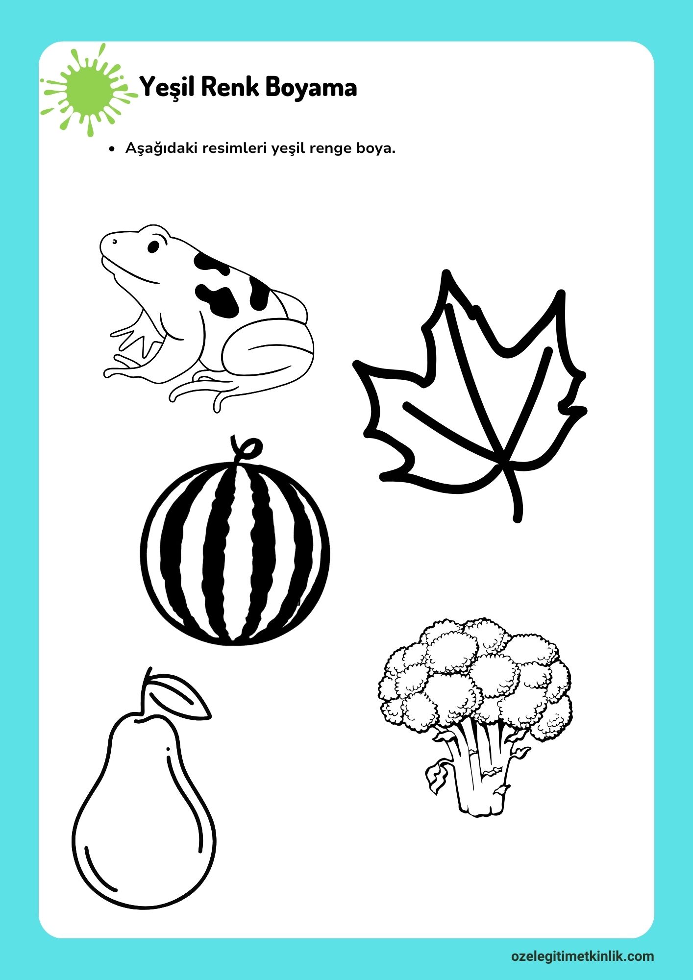 Yeşil Rengi / Özel Eğitim Renk Öğretimi Çalışmaları (Ücretsiz Çalışma Kağıdı)