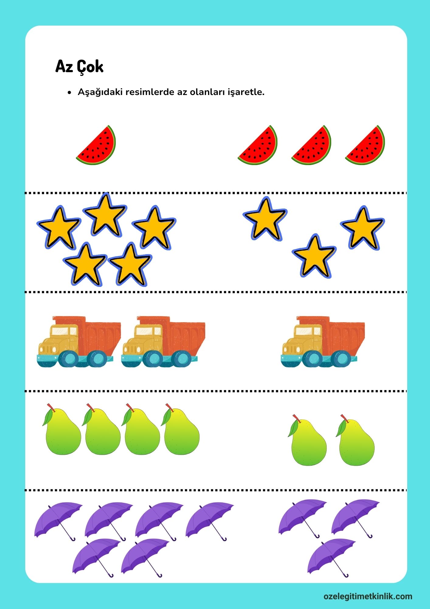 Otizm İçin Az Çok Kavramı Çalışma Kağıdı