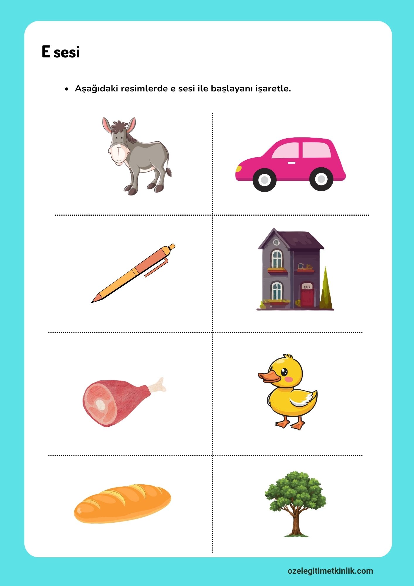 E Harfi Hissettirme Çalışma Kağıdı