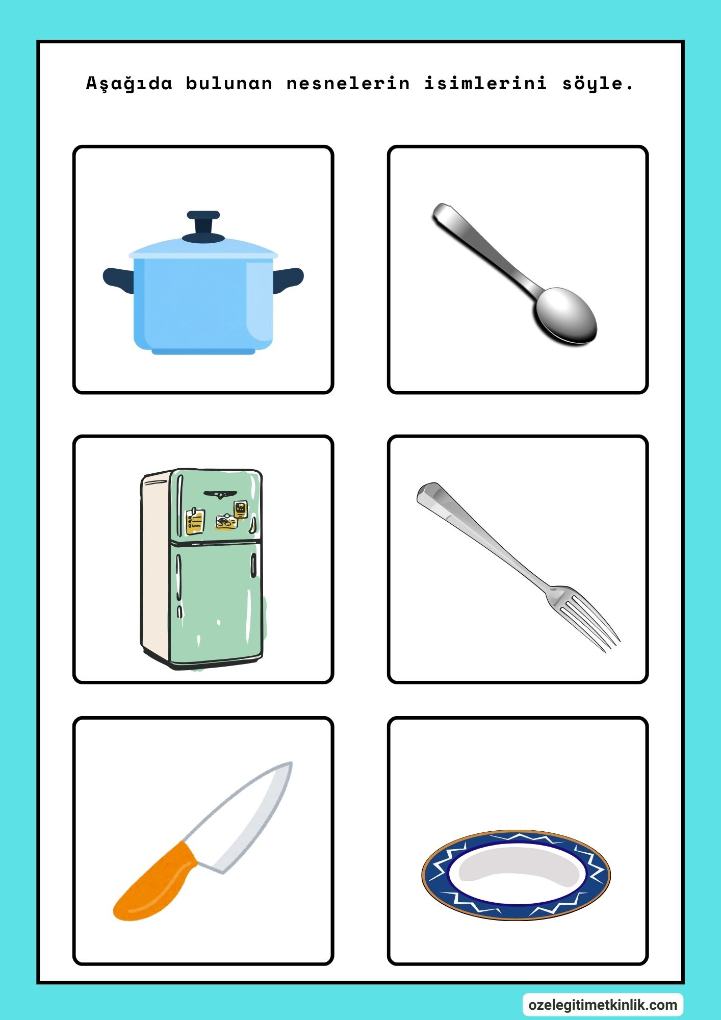 Nesne Kartları Mutfak Eşyaları Dil Gelişimi Özel Eğitim