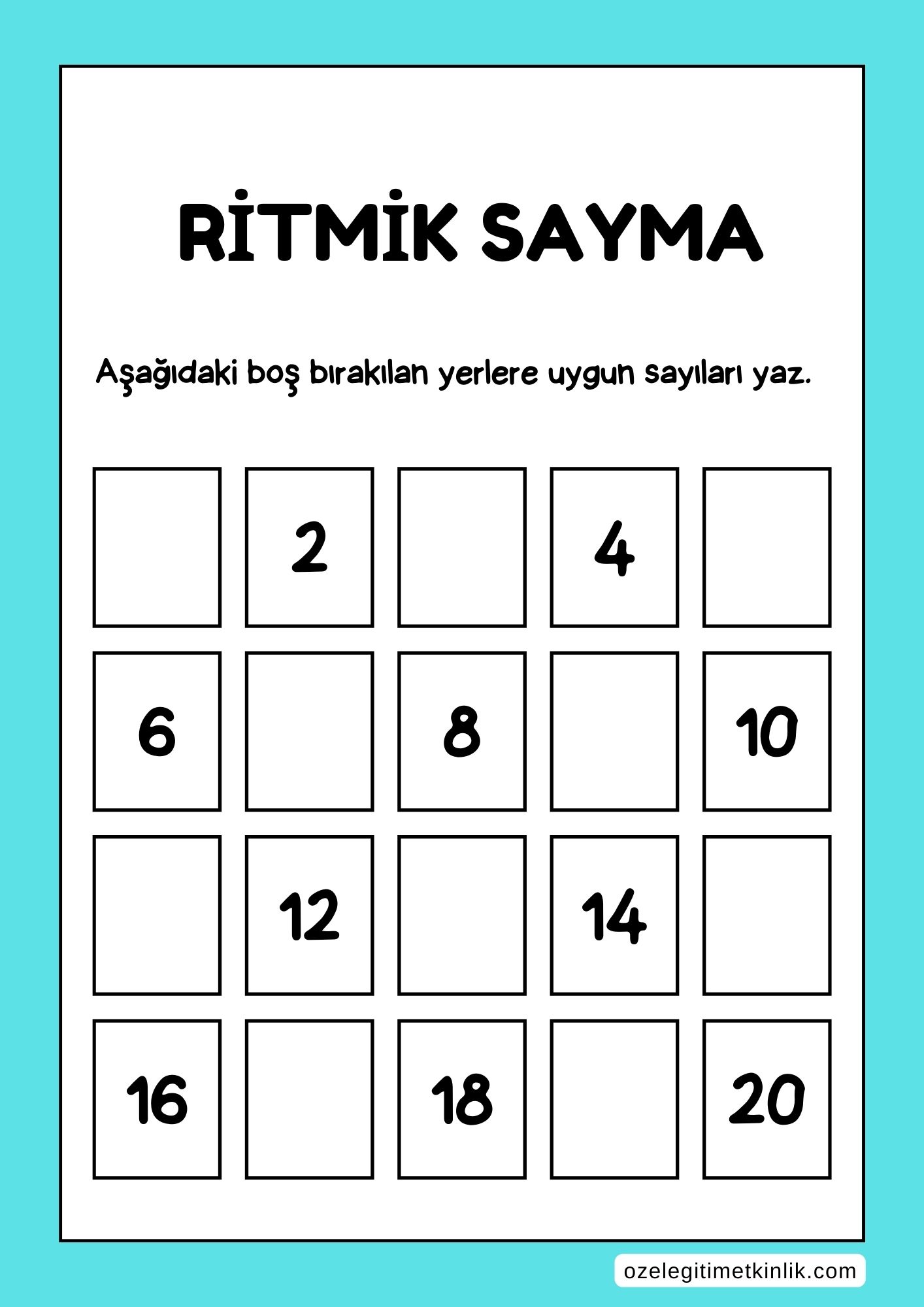 Ritmik Sayma Çalışma Kağıdı 1’den 20’ye kadar