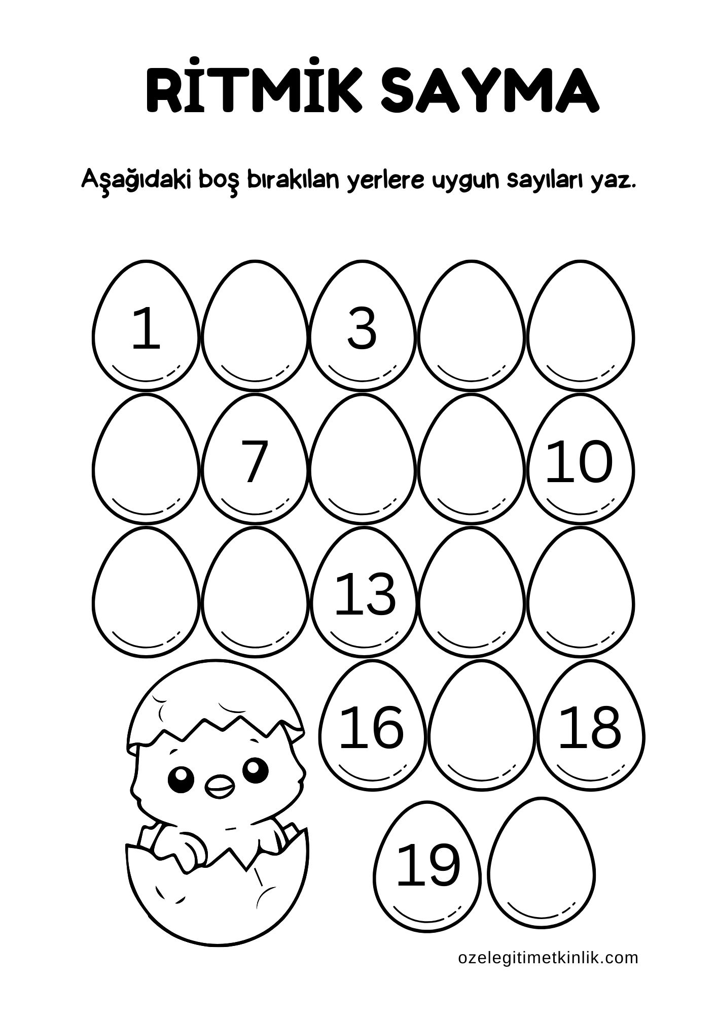 1’den 20’ye kadar yazma çalışması