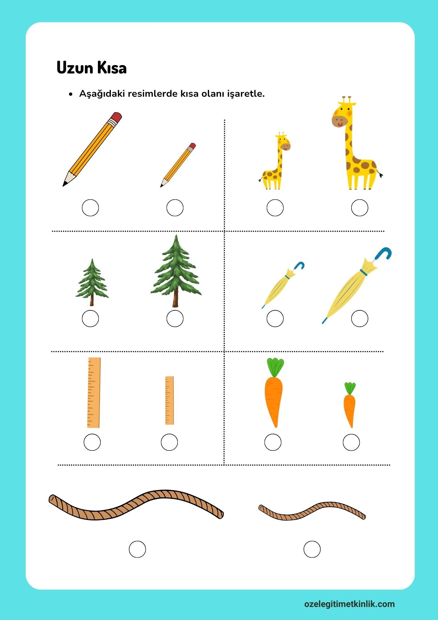 Uzun Kısa Kavramı Çalışma Sayfaları