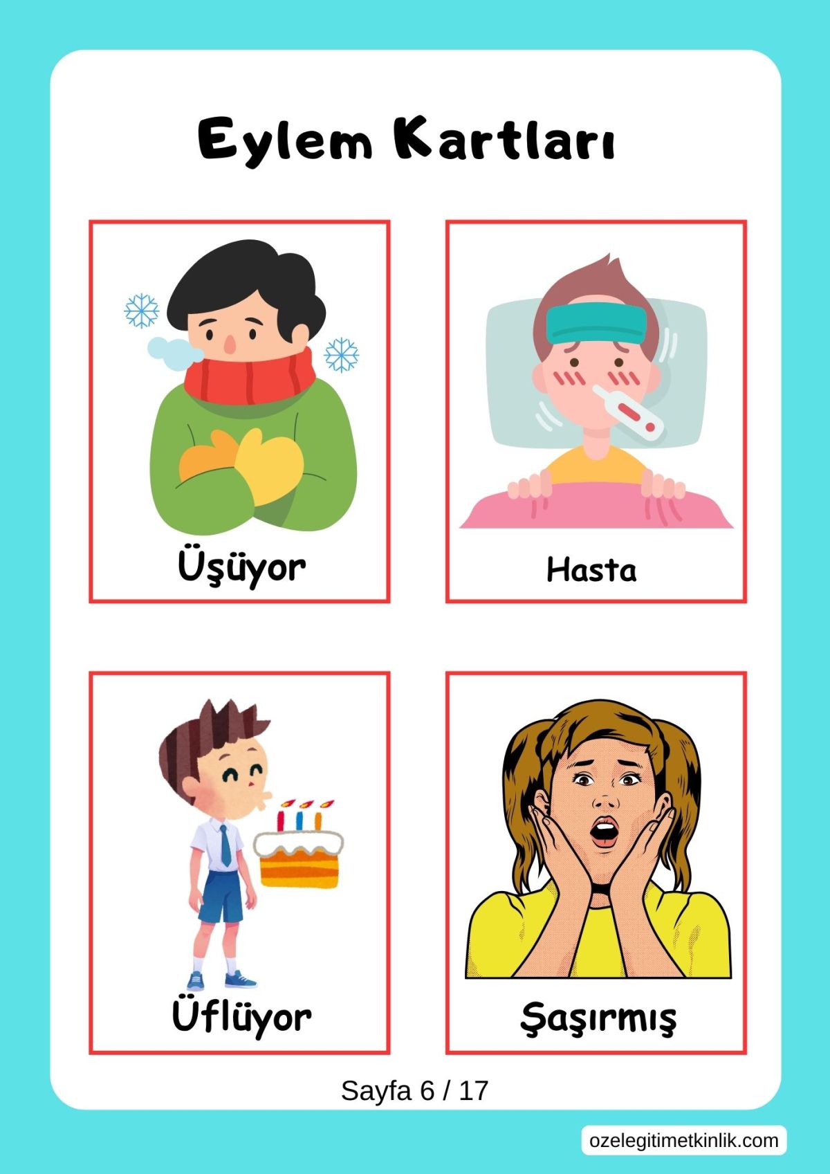 Konuşma Terapisi Destekli Eylem Kartları Çalışma Kağıdı