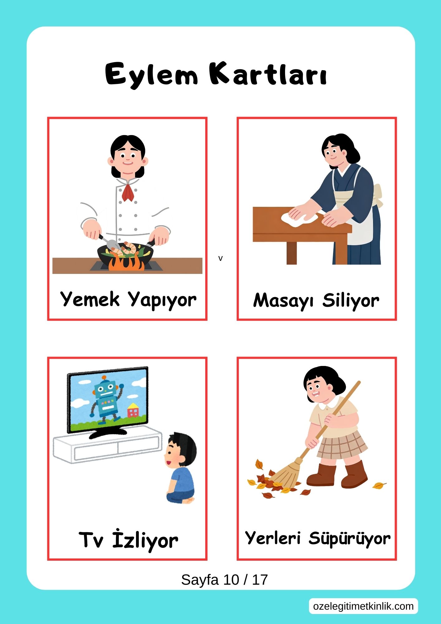 Özel Eğitim İçin Eylem Kartları | Konuşma ve Dil Çalışmaları