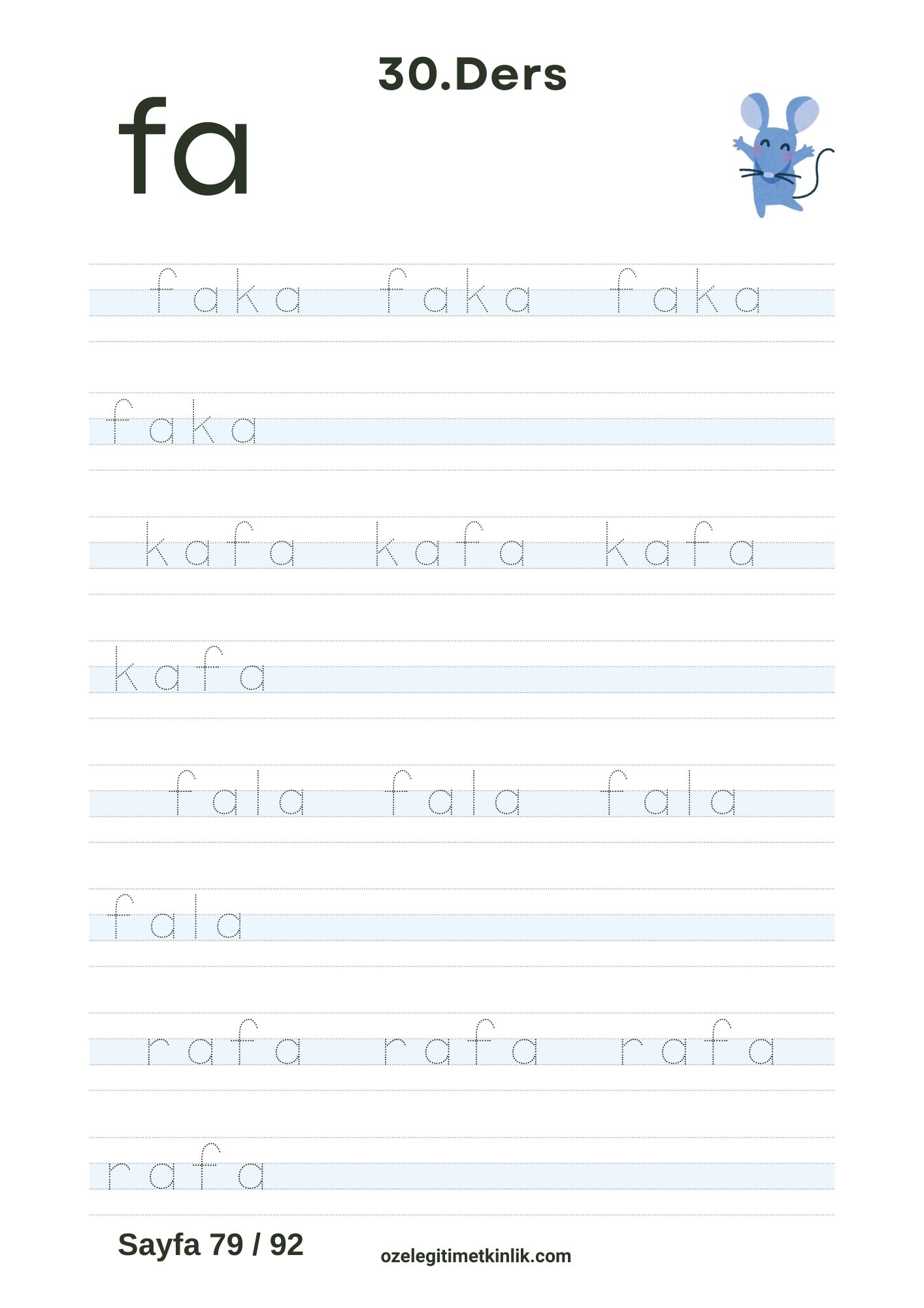 fa Hecesi Kelime Yazma Sayfası Basara Hece Yöntemi