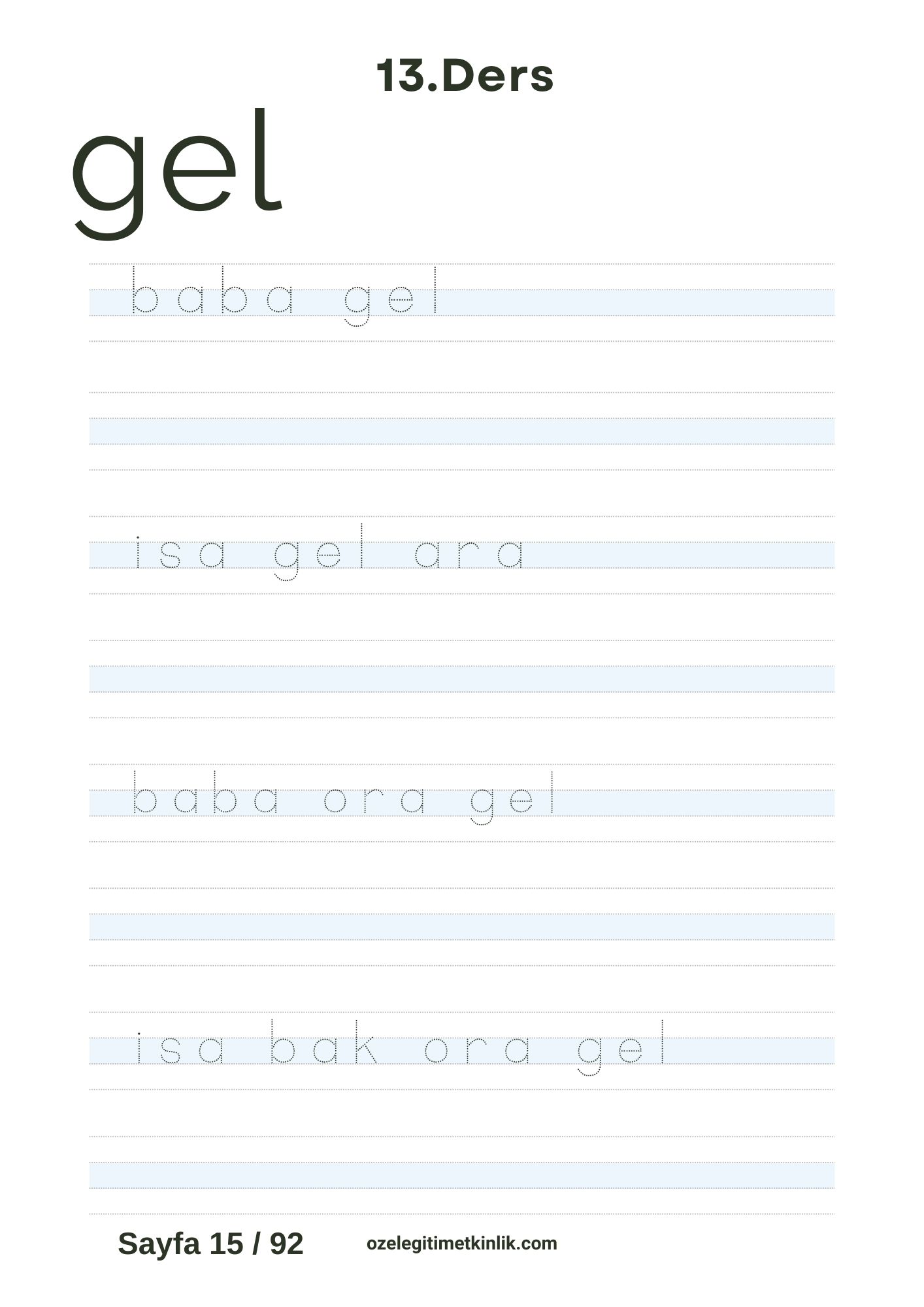 gel Hecesi Cümle Yazma Sayfası Basara Yöntemi Ücretsiz/pdf