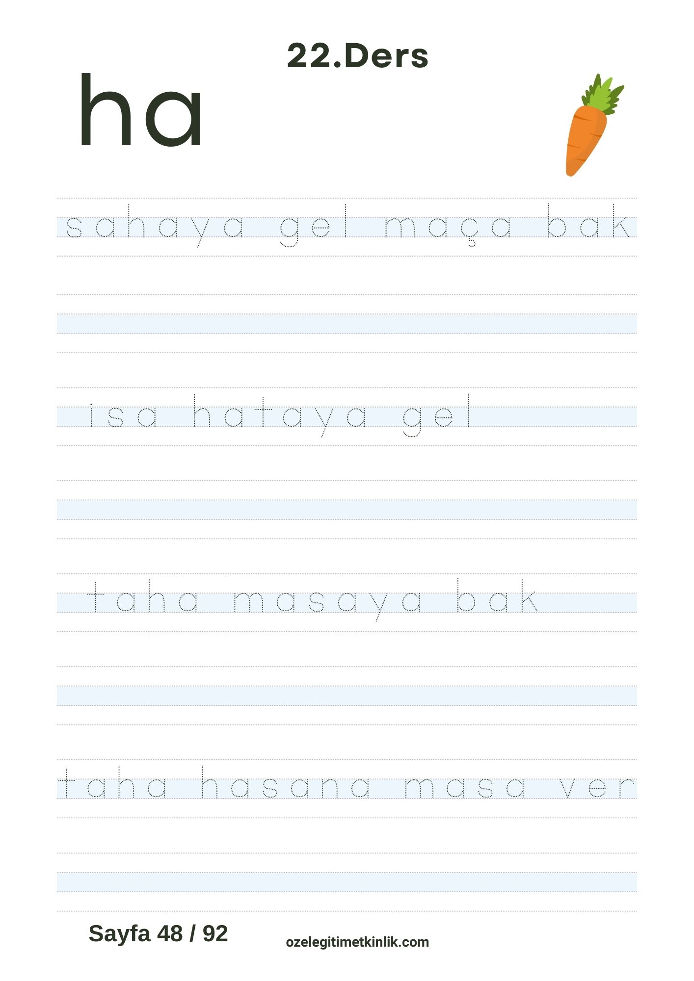 ha Hecesi Cümle Yazma Sayfası Basara Yöntemi Okuma Yazma Çalışmaları (PDF)