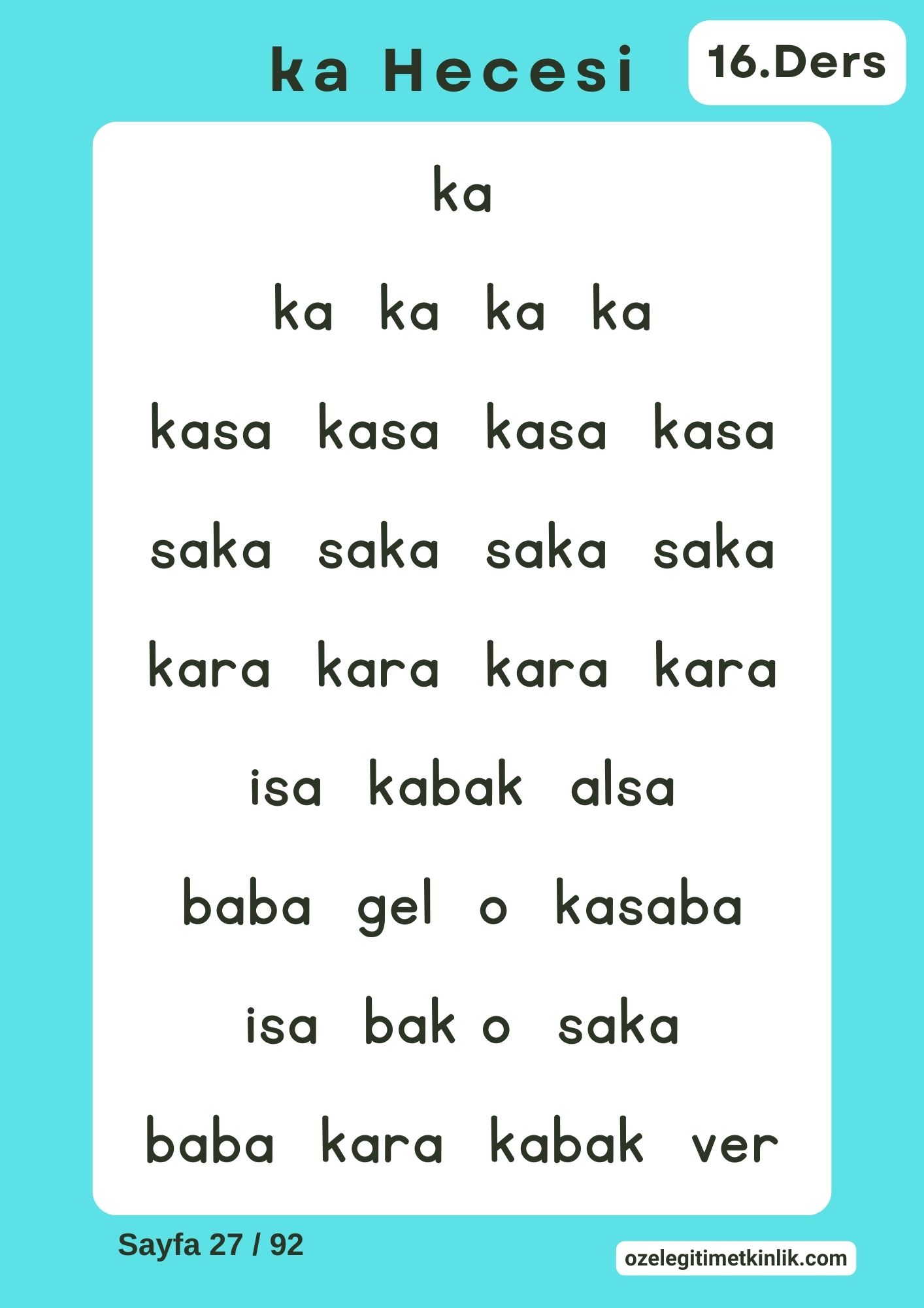 ka Hecesi Okuma Sayfası Basara Materyalleri