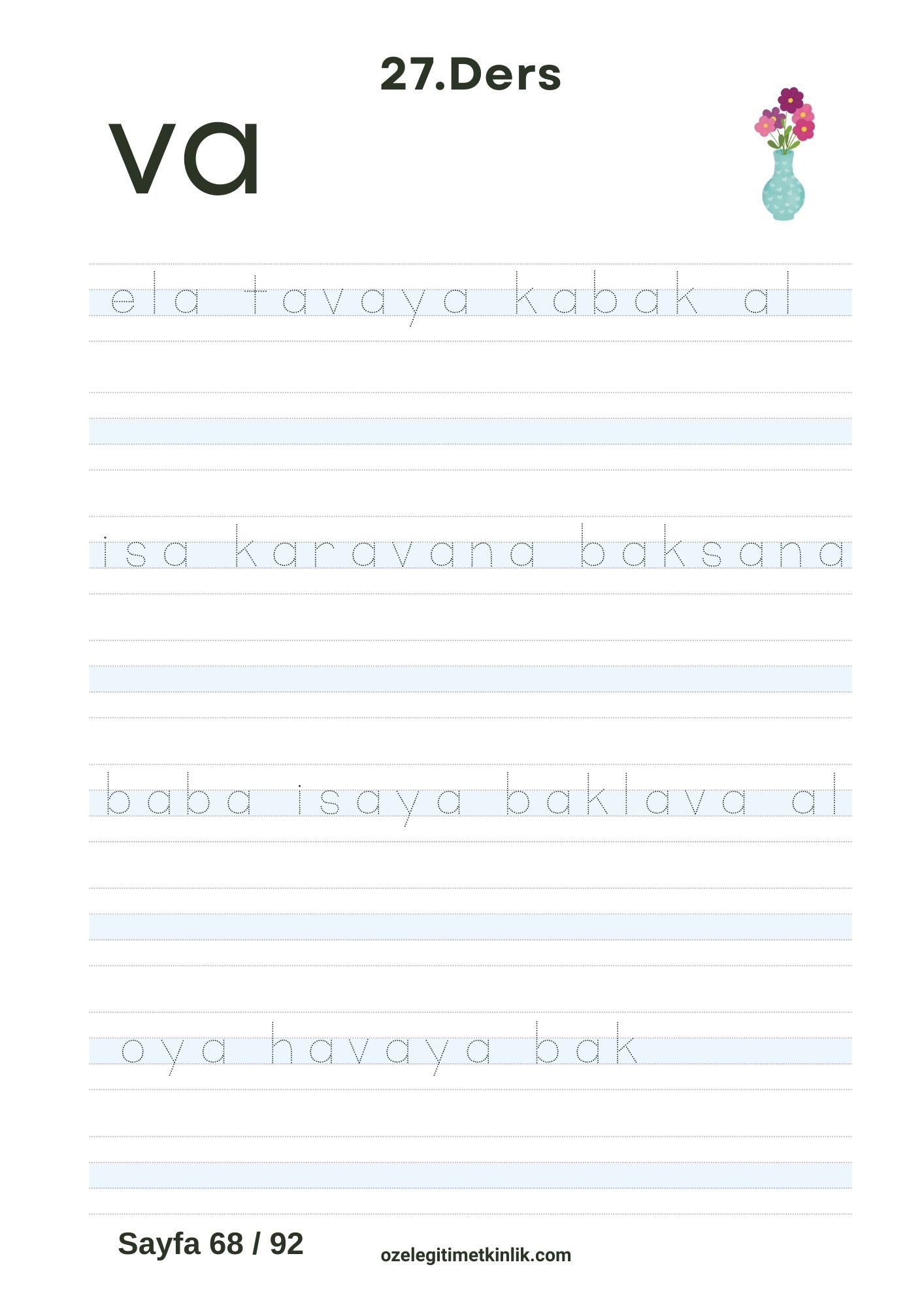 Basara Kitabı Ücretsiz Pdf va Hecesi Cümle Yazma Sayfası