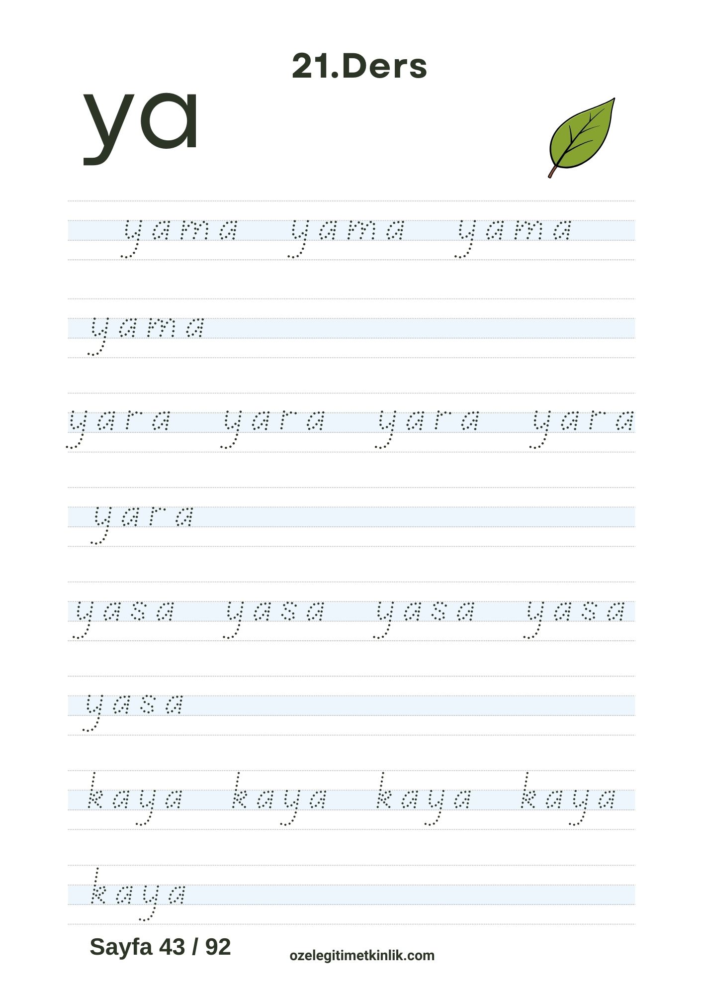 ya Hecesi Kelime Yazma Çalışma Kağıdı Basara Yöntemi