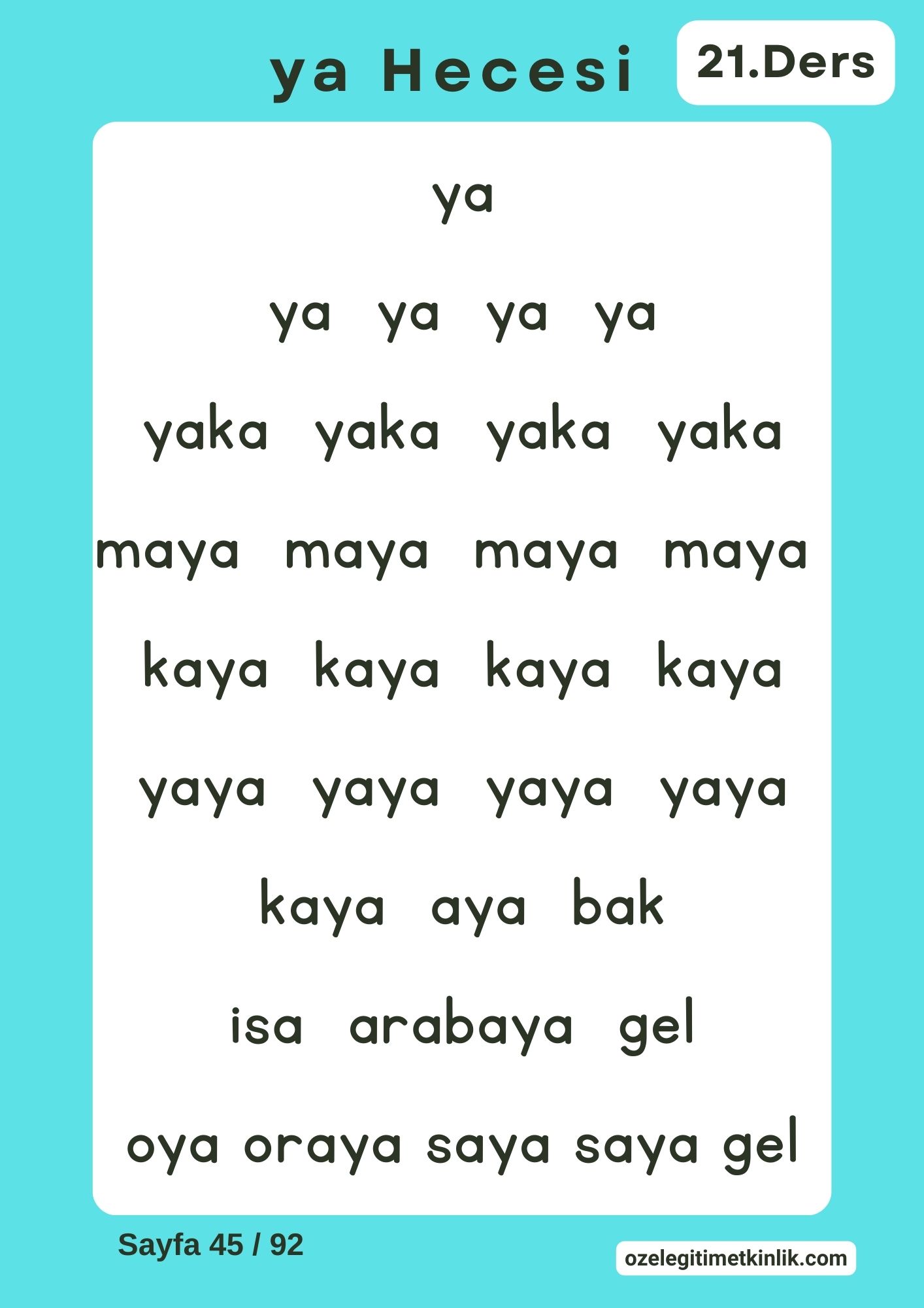 ya Hecesi Okuma Sayfası Basara Yöntemi