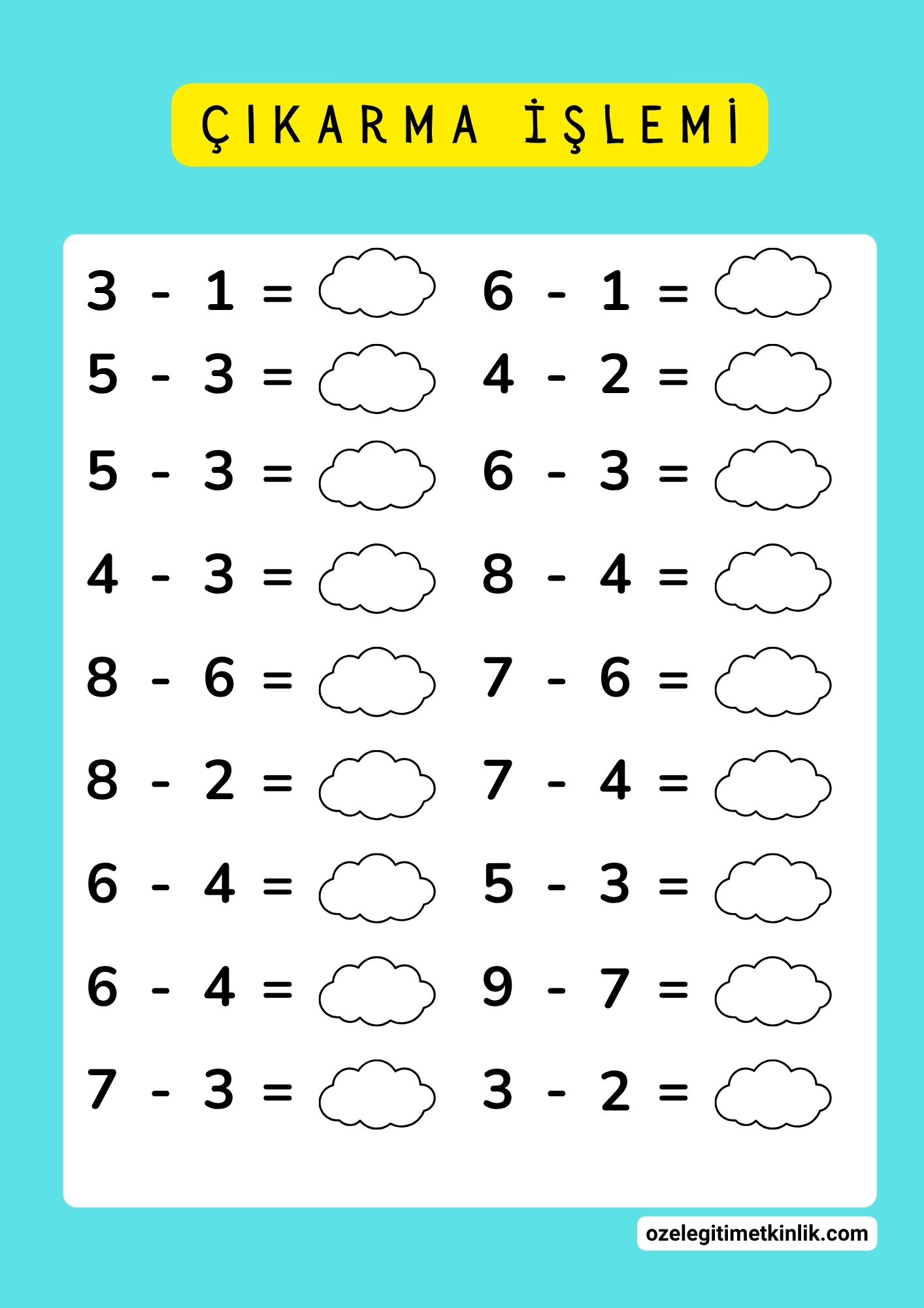 Çıkarma İşlemi 1. Sınıf Matematik