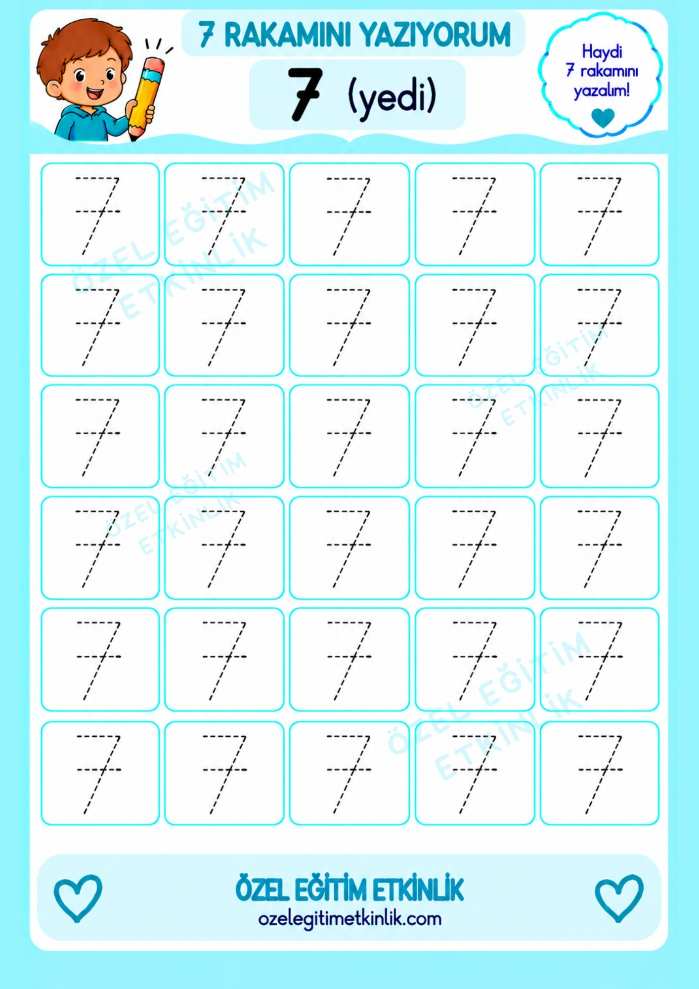 7 Rakamı Çalışma Sayfası worksheet